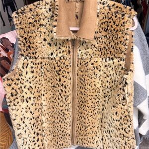 Faux Leopard Print Vest in Tan and Black - Plush Sleeveless Layer